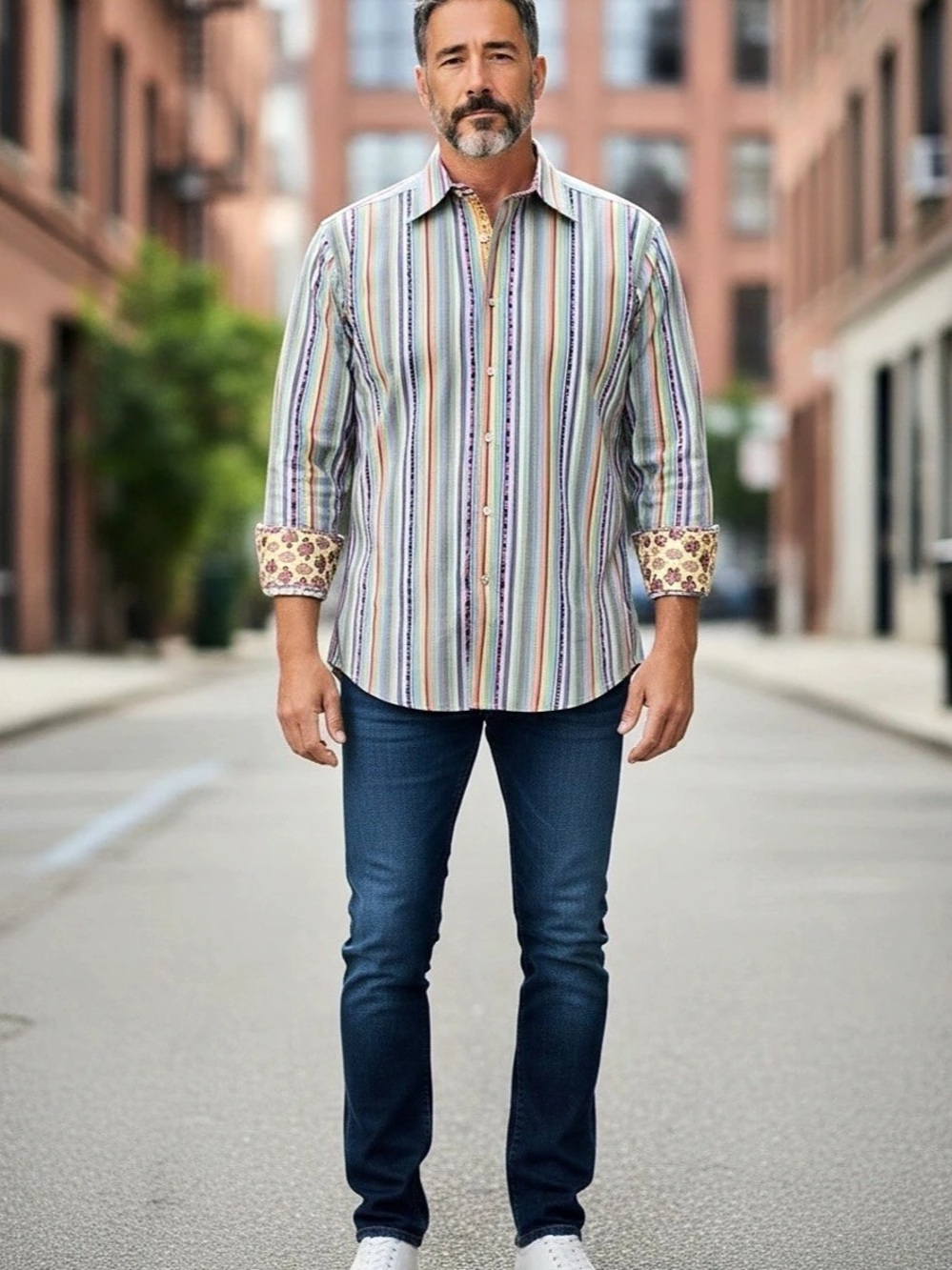 Robert Graham Men's Striped Cotton Shirt Size Large